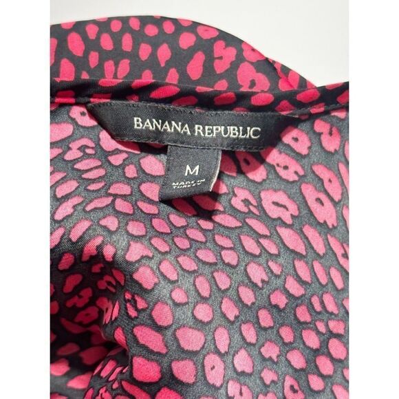 Banana Republic Womens Animal Print Blouse Top Puff Sleeve Red‎ Black Medium - Picture 10 of 12